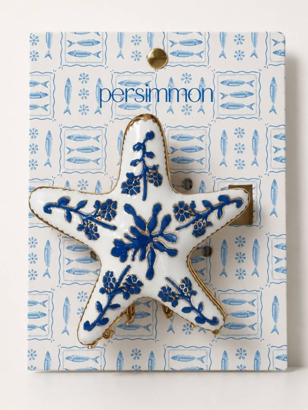 🩵NWT Blue & White Chinoiserie Starfish Metal Claw Hair Clip